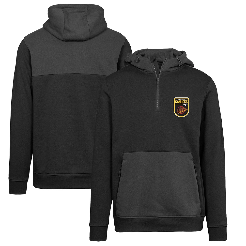 Men's Levelwear Black Vancouver Canucks Retro Chicane Quarter-Zip Pullover Hoodie