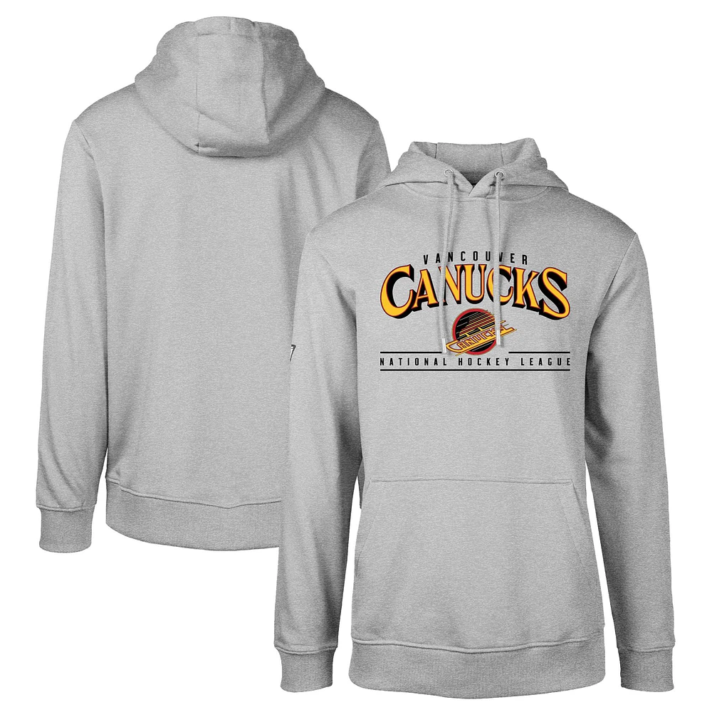 Men's Levelwear Gray Vancouver Canucks Retro Podium Spellout Pullover Hoodie