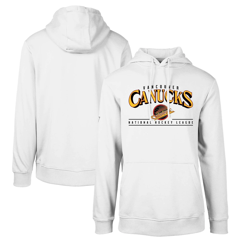 Men's Levelwear White Vancouver Canucks Retro Podium Spellout Pullover Hoodie