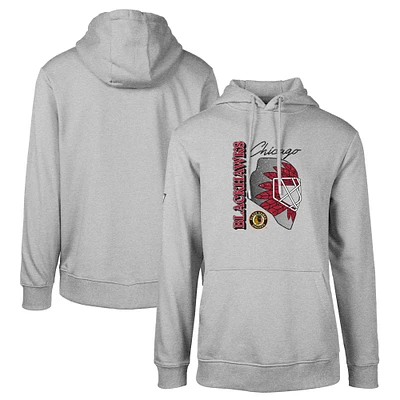 Men's Levelwear Heather Gray Chicago Blackhawks Retro Podium Netminder Pullover Hoodie