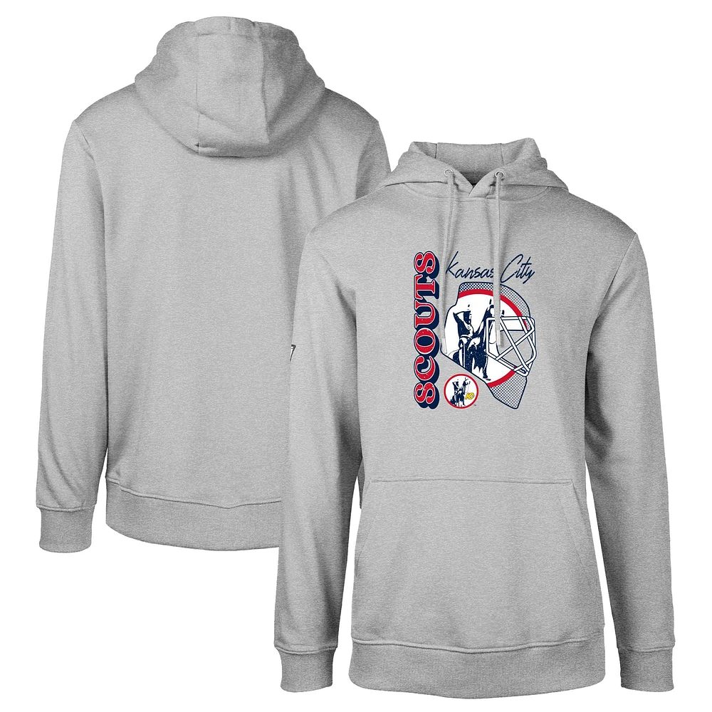Men's Levelwear Heather Gray Kansas City Scouts Retro Podium Netminder Pullover Hoodie