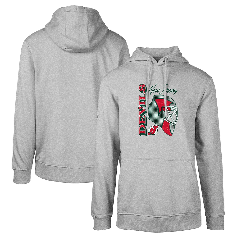 Men's Levelwear Heather Gray New Jersey Devils Retro Podium Netminder Pullover Hoodie