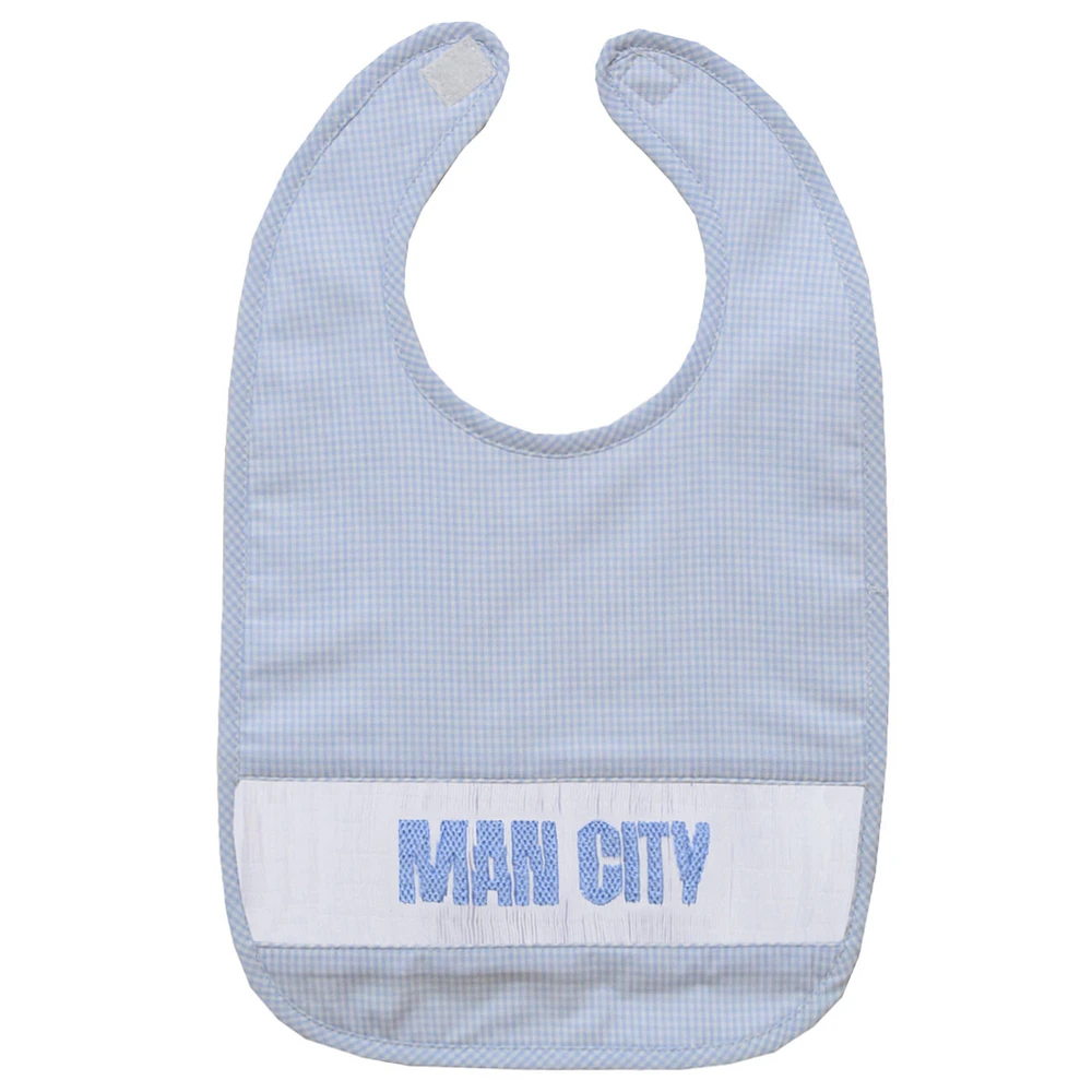 Infant Vive La Fete Sky Blue Manchester City Mini Check Smocked Baby Bib