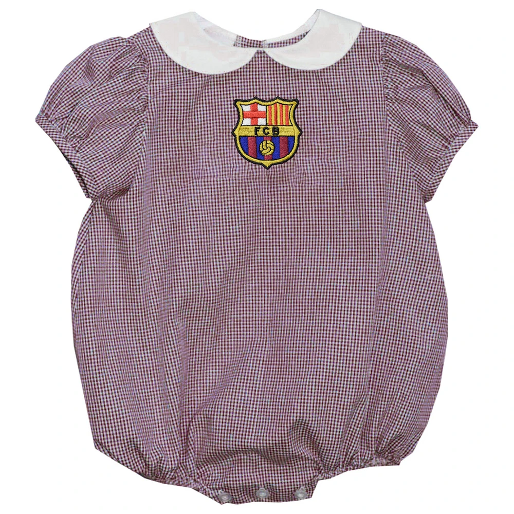 Girls Infant Vive La Fete Maroon Barcelona Gingham Puffy Bubble Dress