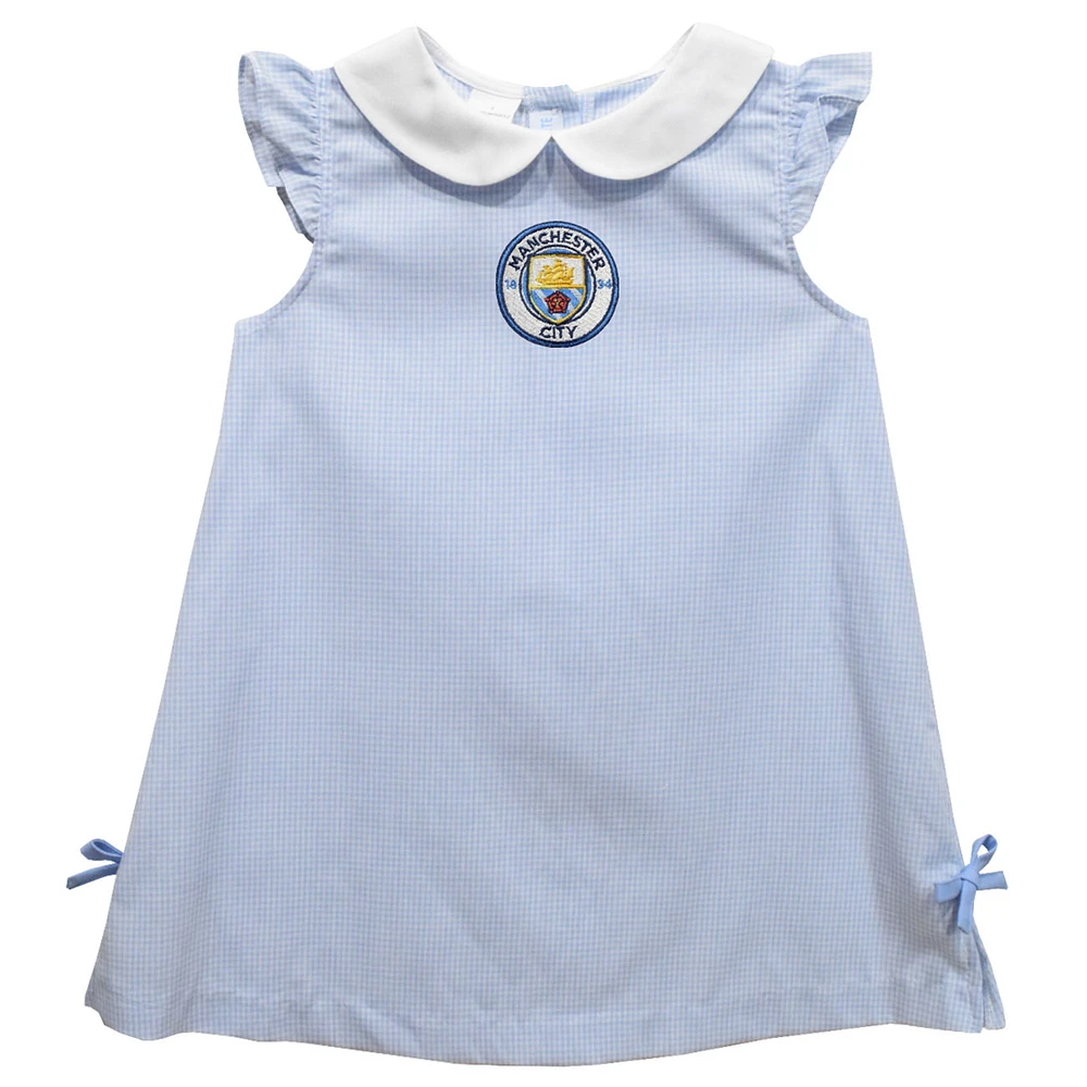 Girls Infant Vive La Fete Sky Blue Manchester City Mini Check A-Line Dress
