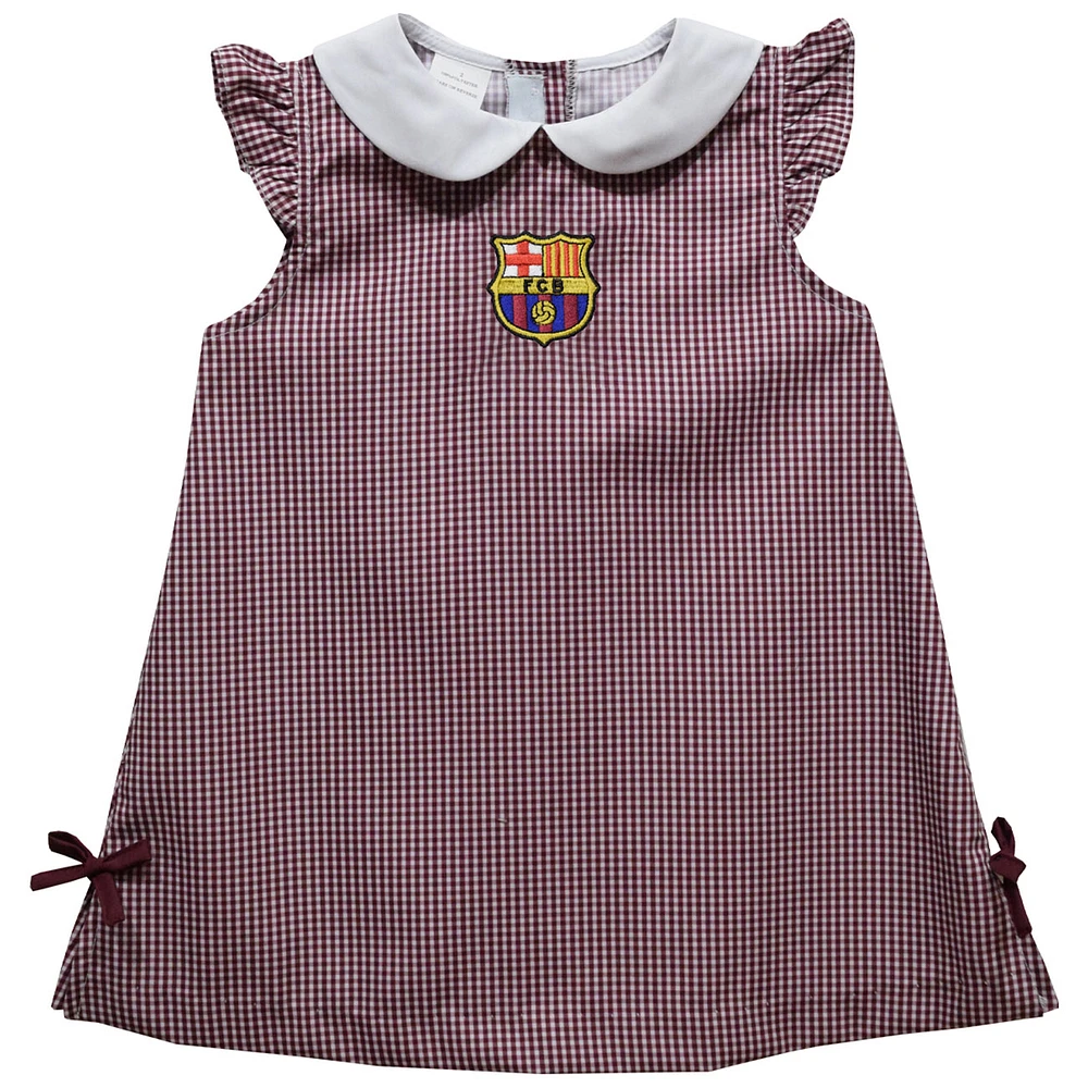 Girls Infant Vive La Fete Maroon Barcelona Gingham A-Line Dress
