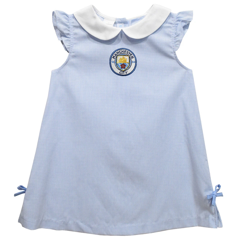 Girls Toddler Vive La Fete Sky Blue Manchester City Gingham A-Line Dress