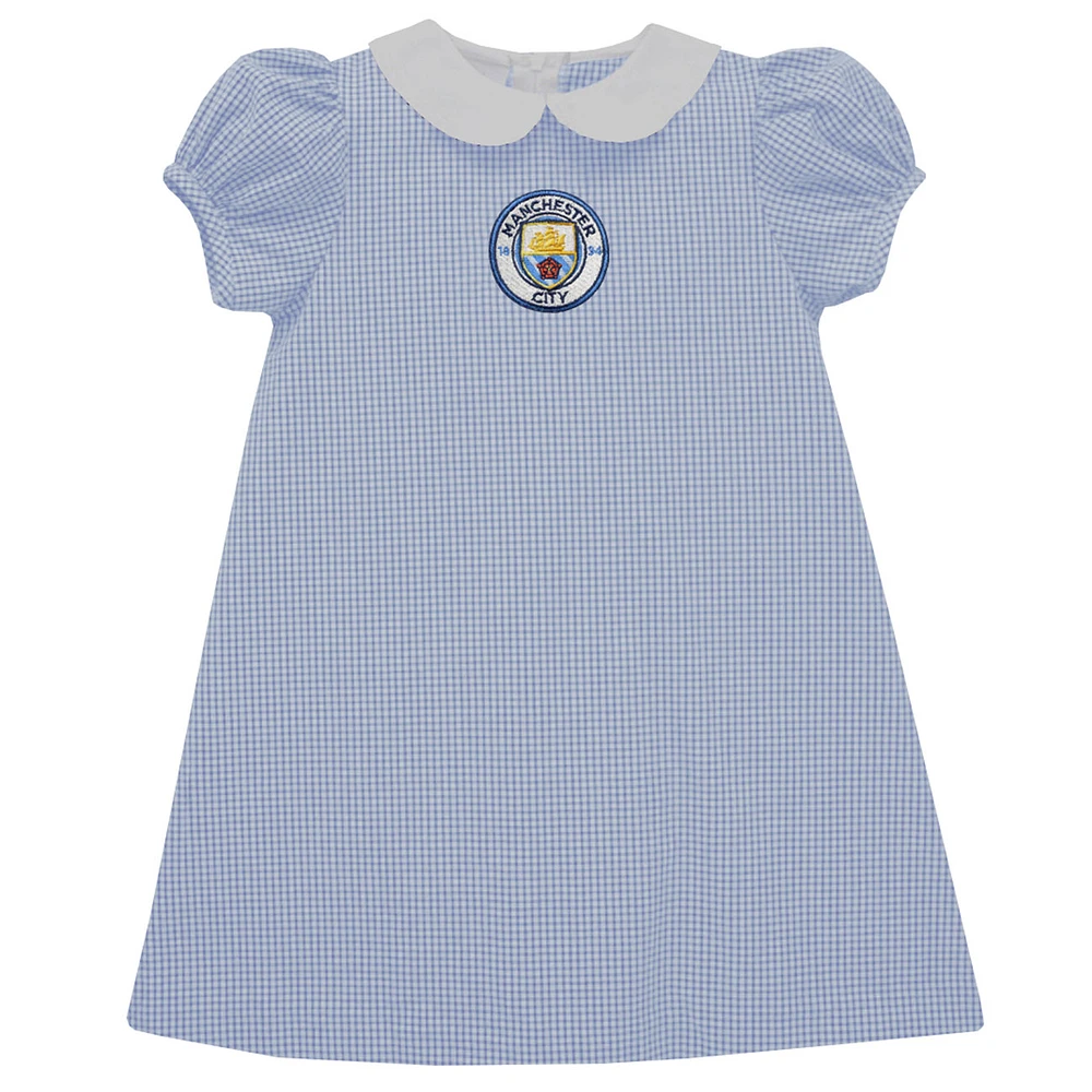 Girls Infant Vive La Fete Sky Blue Manchester City Gingham Puffy A-Line Dress