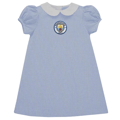 Girls Infant Vive La Fete Sky Blue Manchester City Gingham Puffy A-Line Dress