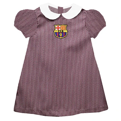 Girls Infant Vive La Fete Maroon Barcelona Gingham Puffy A-Line Dress