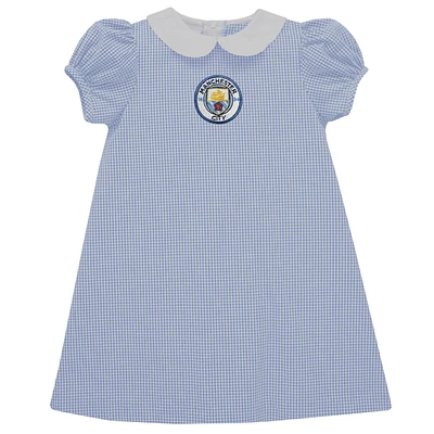 Girls Toddler Vive La Fete Sky Blue Manchester City Gingham Puffy A-Line Dress