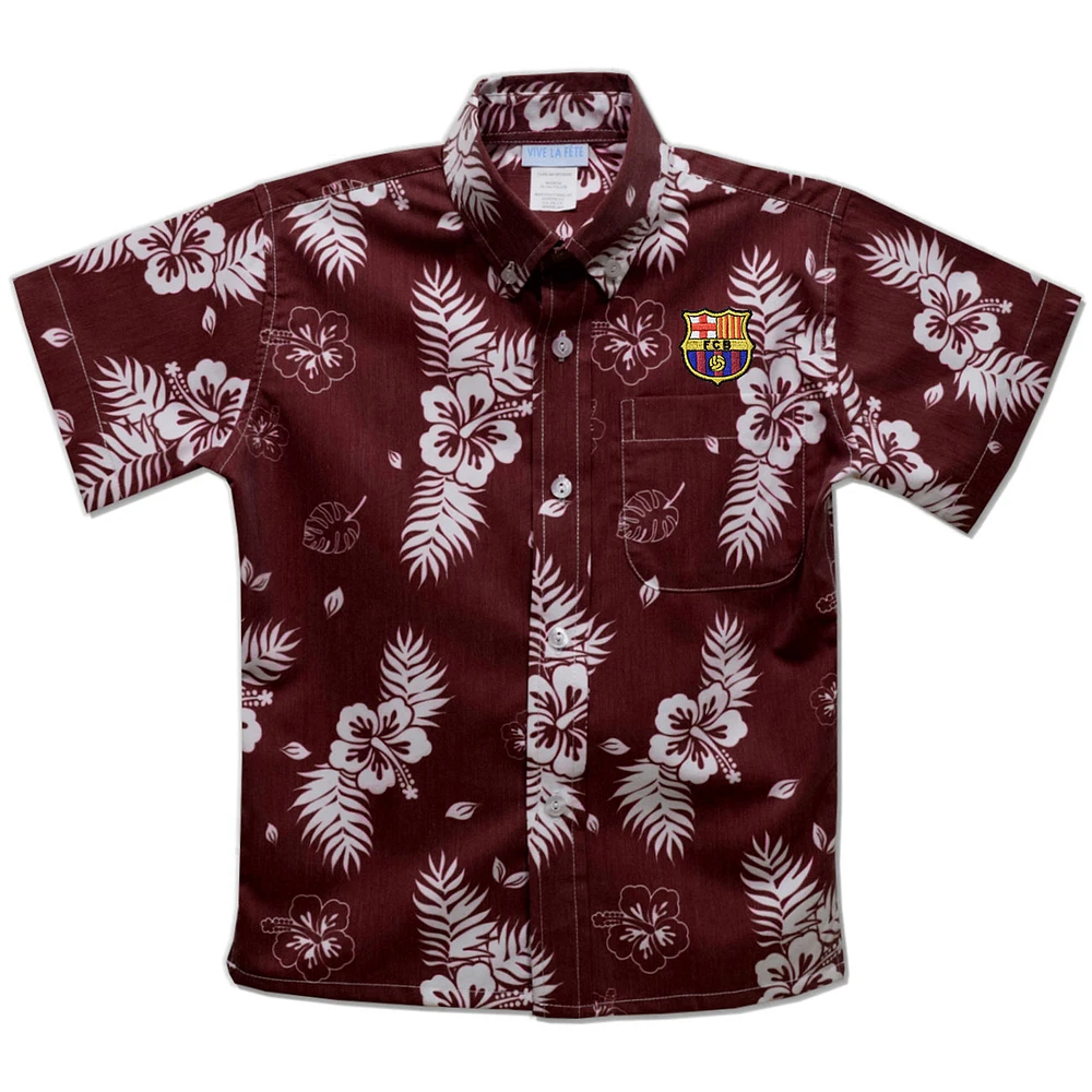 Toddler Vive La Fete Maroon Barcelona Hawaiian Print Button Down Shirt
