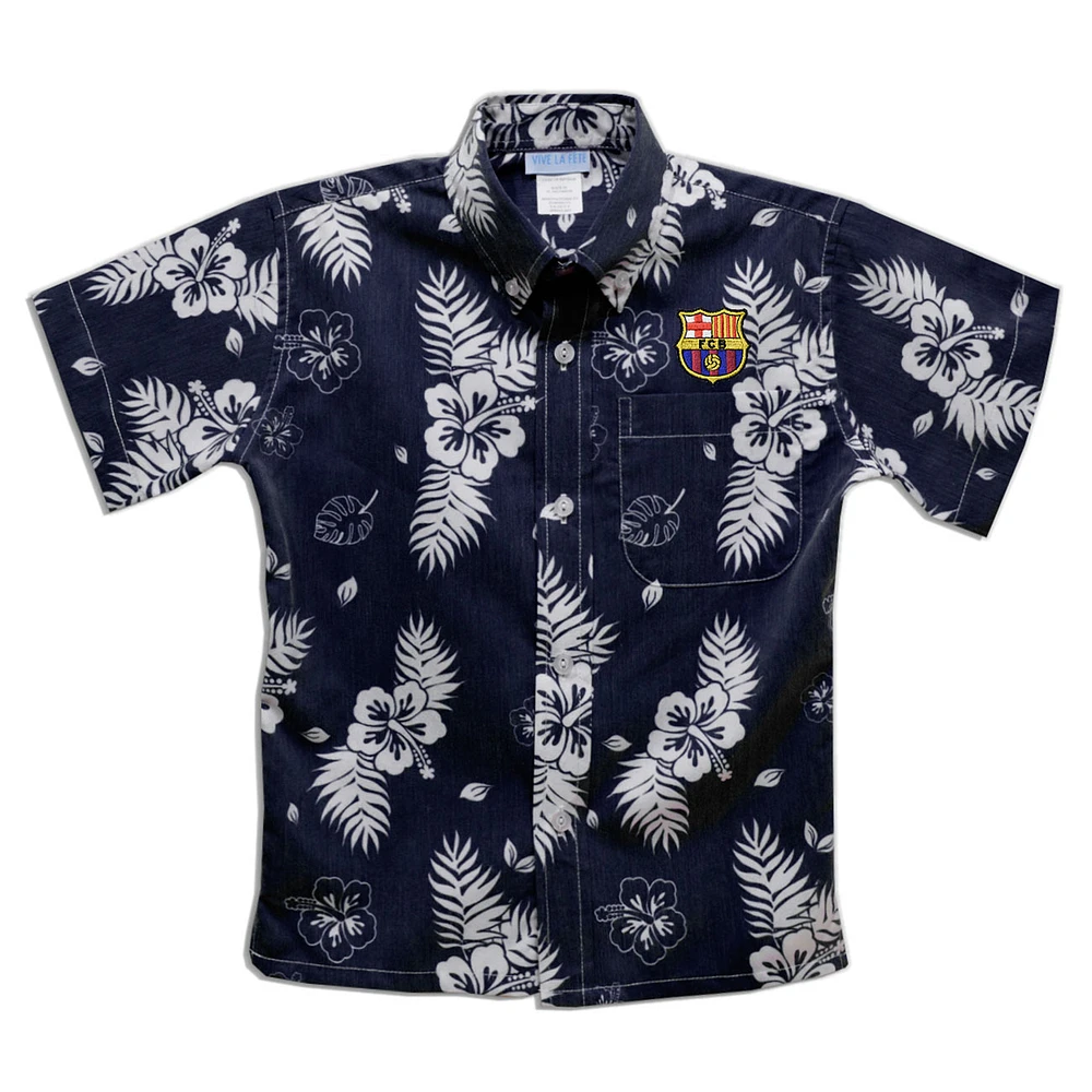 Toddler Vive La Fete Navy Barcelona Hawaiian Print Button Down Shirt
