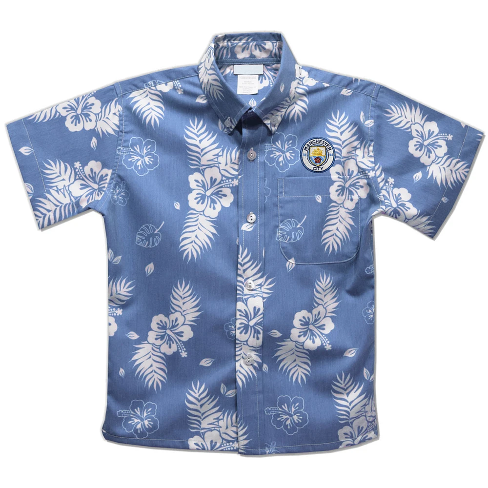 Toddler Vive La Fete Sky Blue Manchester City Hawaiian Print Button Down Shirt