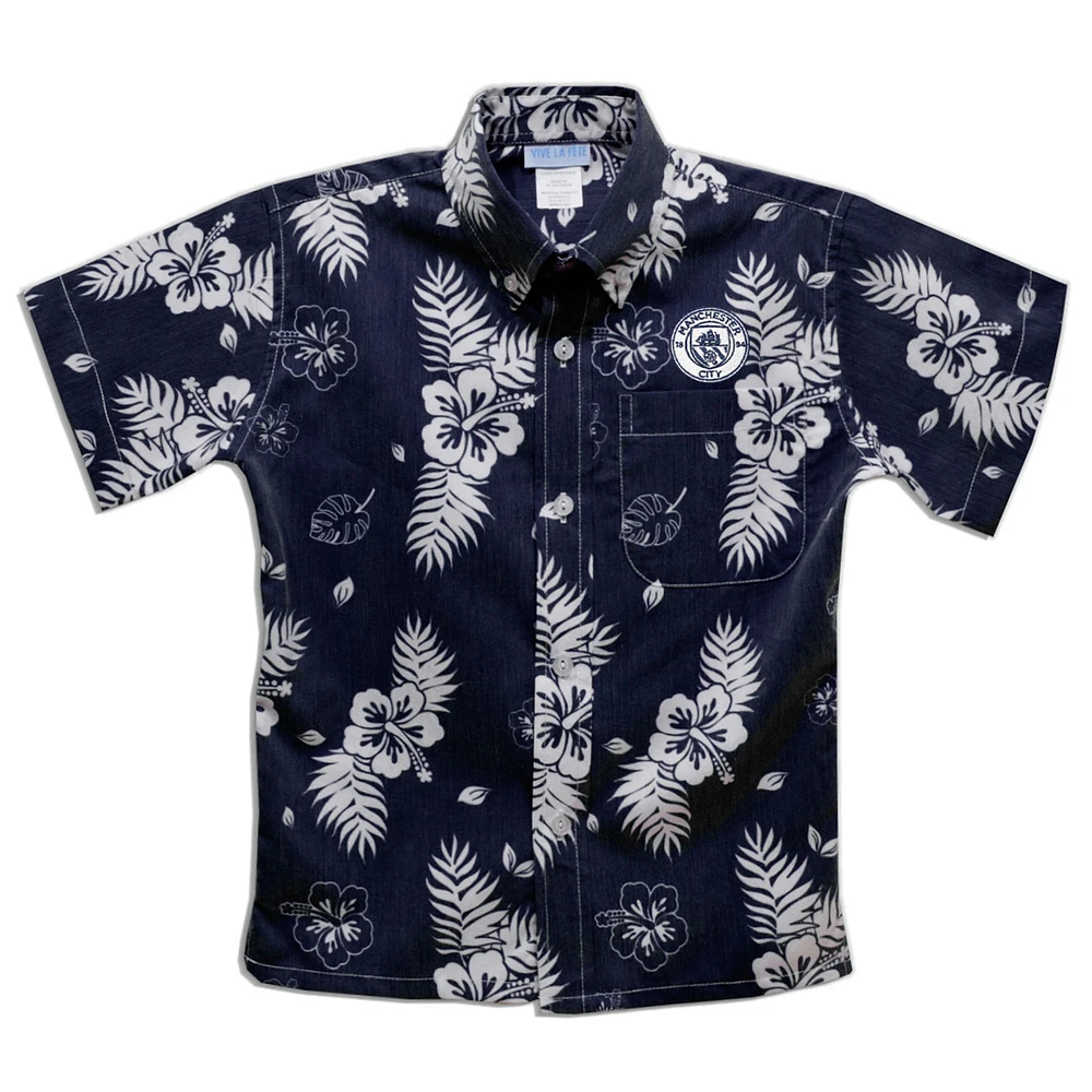 Youth Vive La Fete Navy Manchester City Hawaiian Print Button-Down Shirt