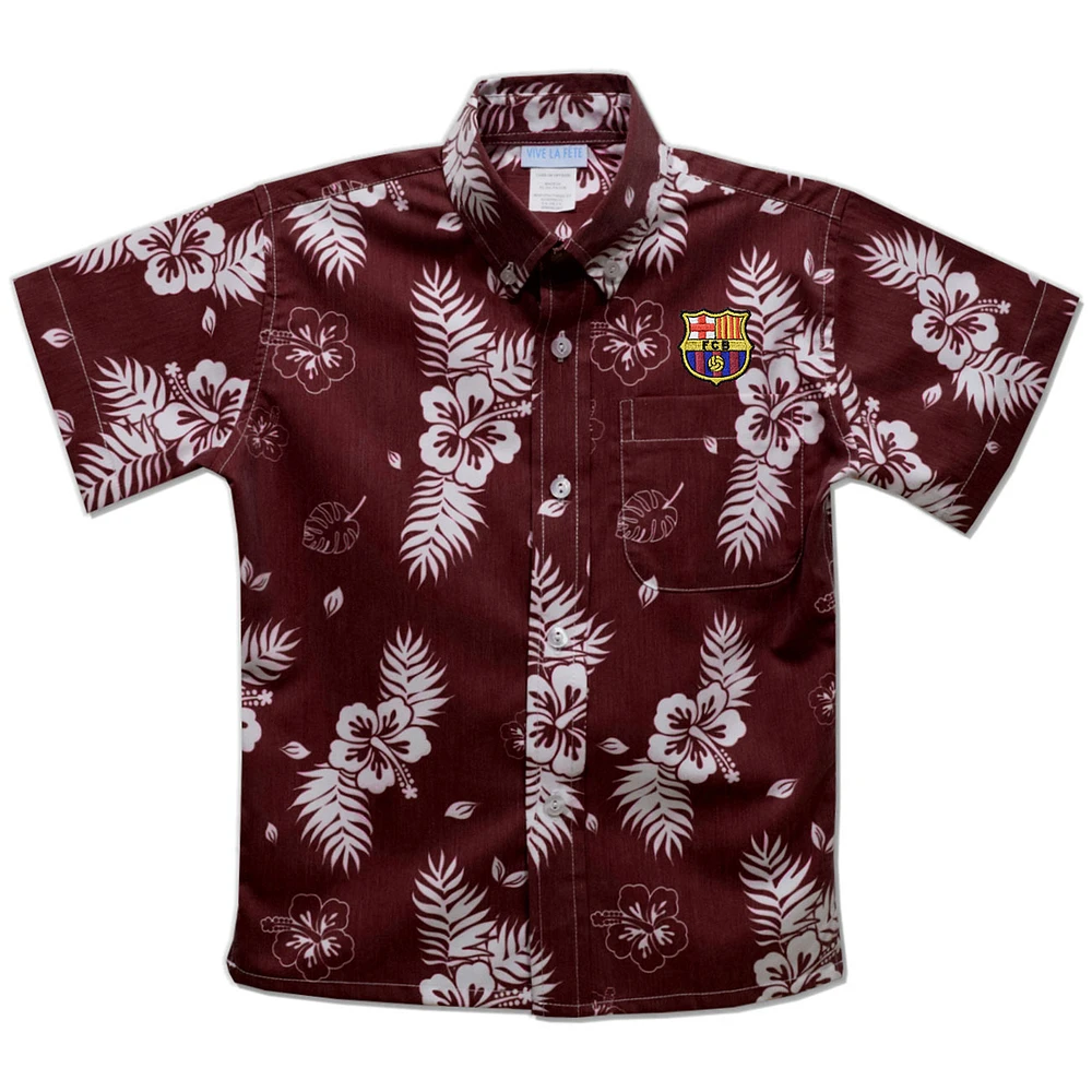 Youth Vive La Fete Maroon Barcelona Hawaiian Print Button-Down Shirt