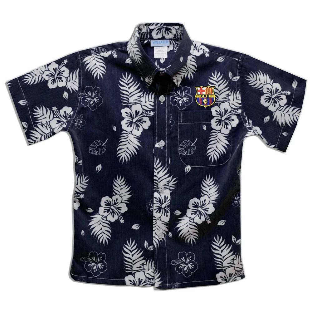 Youth Vive La Fete Navy Barcelona Hawaiian Print Button-Down Shirt