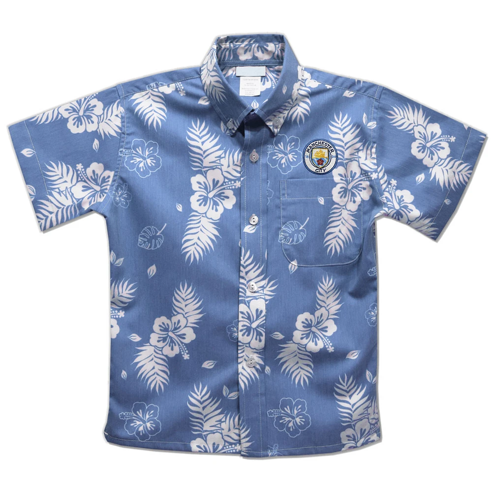 Youth Vive La Fete Sky Blue Manchester City Hawaiian Print Button-Down Shirt