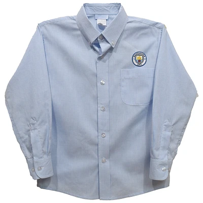 Toddler Vive La Fete Sky Blue Manchester City Gingham Button-Down Long Sleeve Shirt