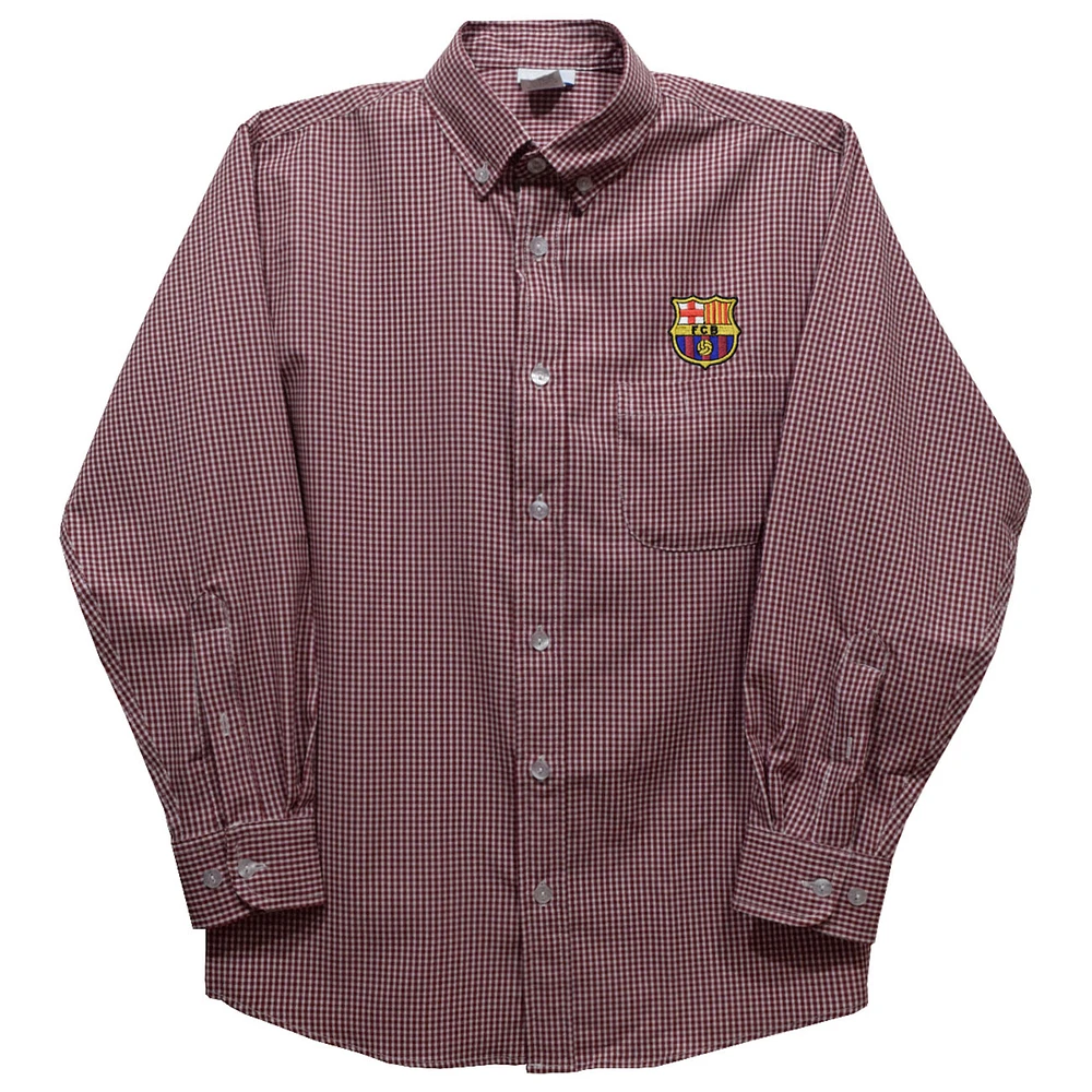 Toddler Vive La Fete Maroon Barcelona Gingham Button-Down Long Sleeve Shirt