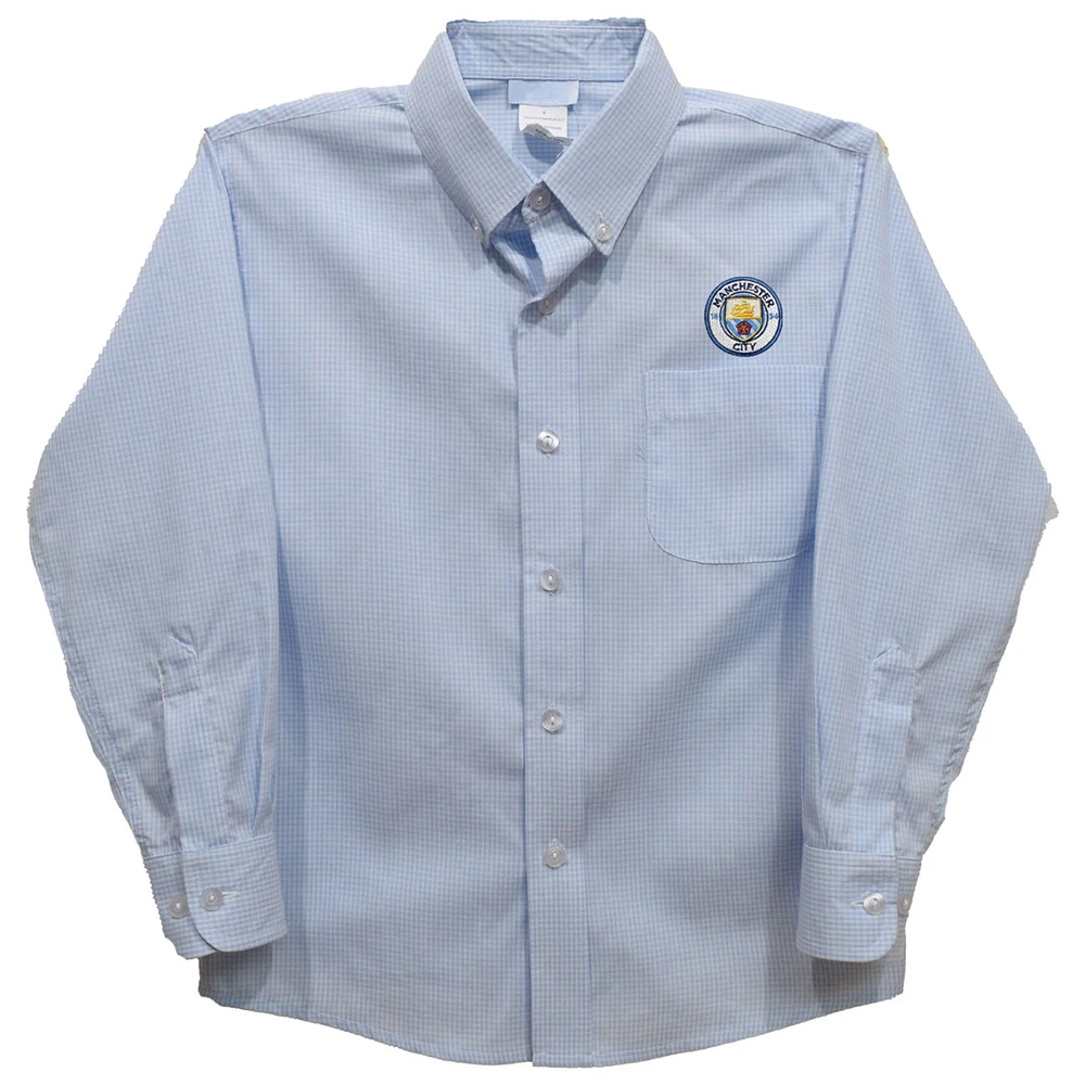 Youth Vive La Fete Sky Blue Manchester City Gingham Button-Down Long Sleeve Shirt