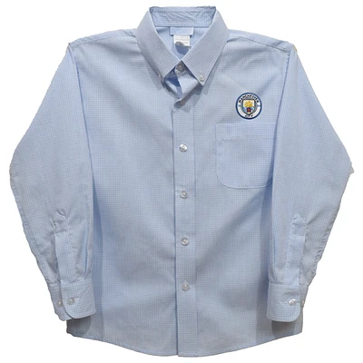 Youth Vive La Fete Sky Blue Manchester City Gingham Button-Down Long Sleeve Shirt