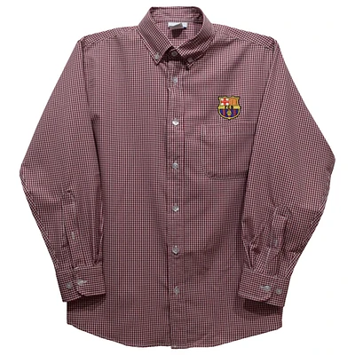 Youth Vive La Fete Maroon Barcelona Gingham Button-Down Long Sleeve Shirt