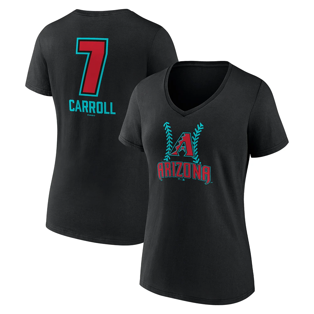 Women's Corbin Carroll Black Arizona Diamondbacks Name & Number Fastball V-Neck T-Shirt