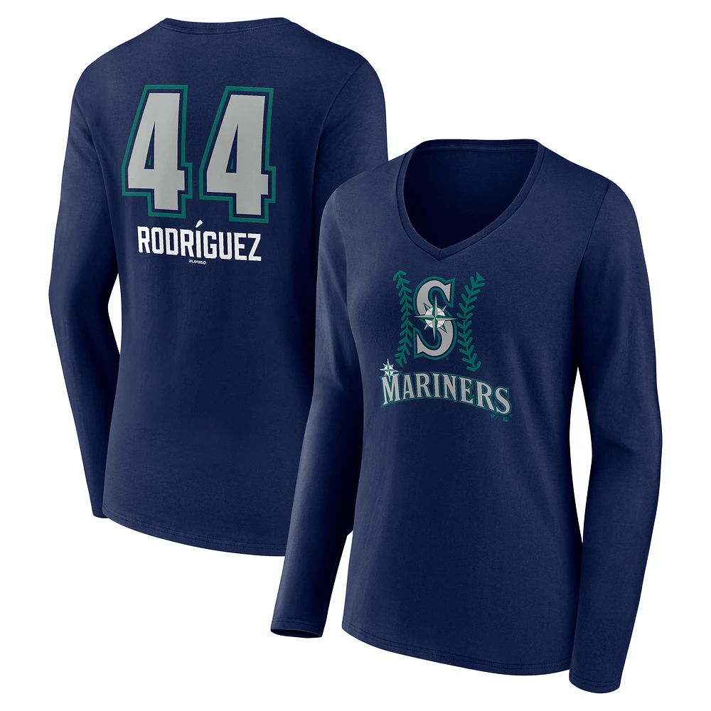 Women's Julio Rodríguez Navy Seattle Mariners Name & Number Fastball V-Neck Long Sleeve T-Shirt