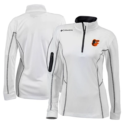 Women's Columbia White Baltimore Orioles Omni-Wick Shotgun Quarter-Zip Pullover Top