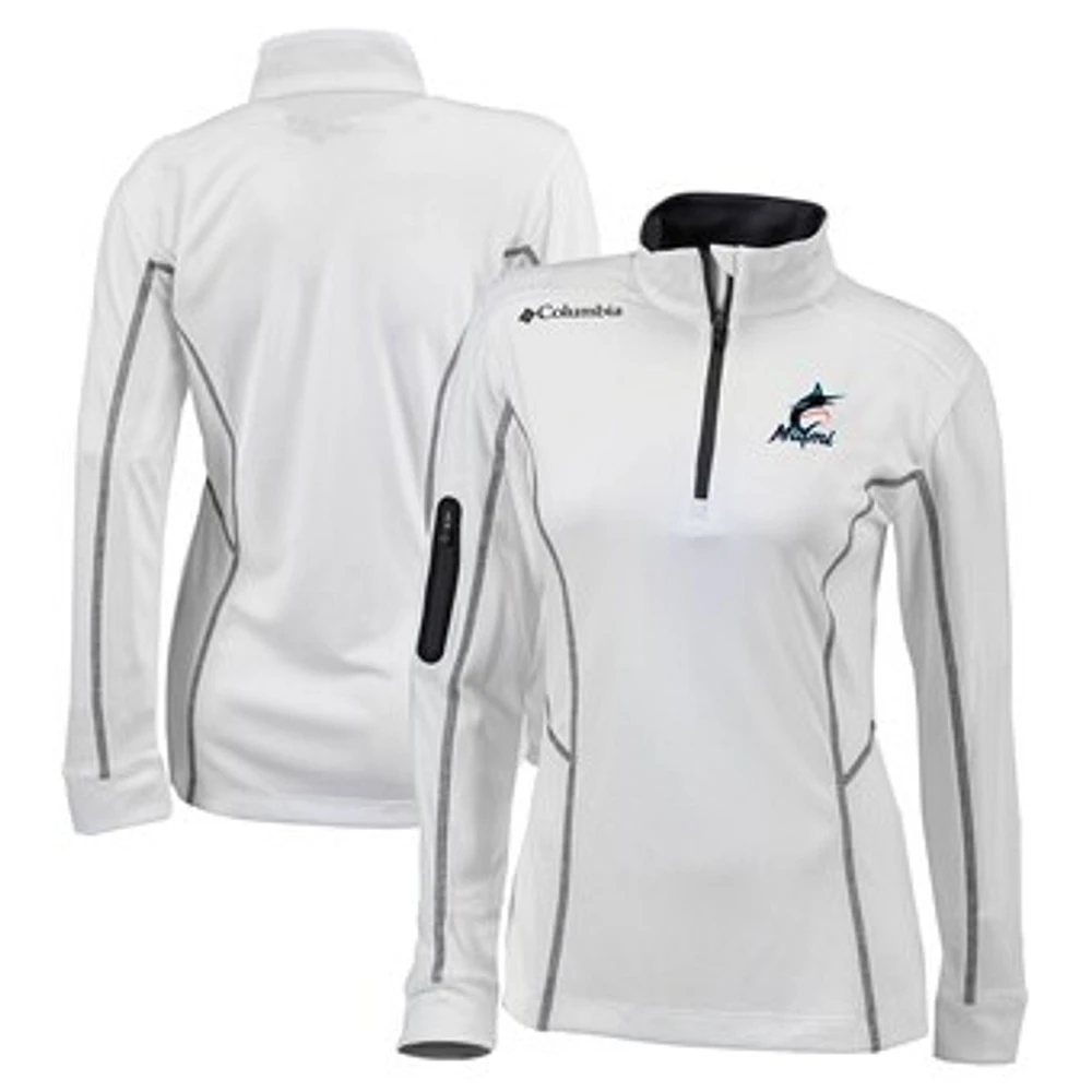 Women's Columbia White Miami Marlins Omni-Wick Shotgun Quarter-Zip Pullover Top