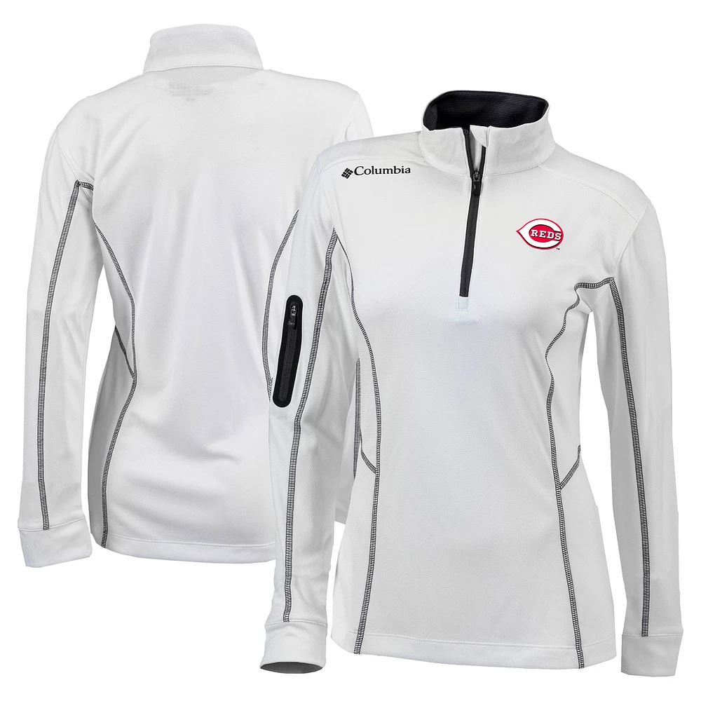 Women's Columbia White Cincinnati Reds Omni-Wick Shotgun Quarter-Zip Pullover Top