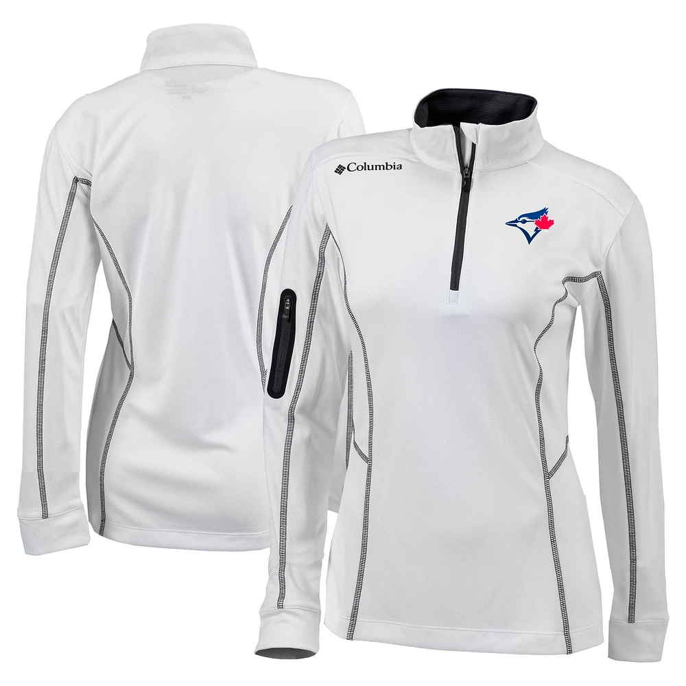 Women's Columbia White Toronto Blue Jays Omni-Wick Shotgun Quarter-Zip Pullover Top