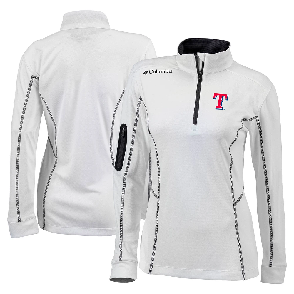 Women's Columbia White Texas Rangers Omni-Wick Shotgun Quarter-Zip Pullover Top