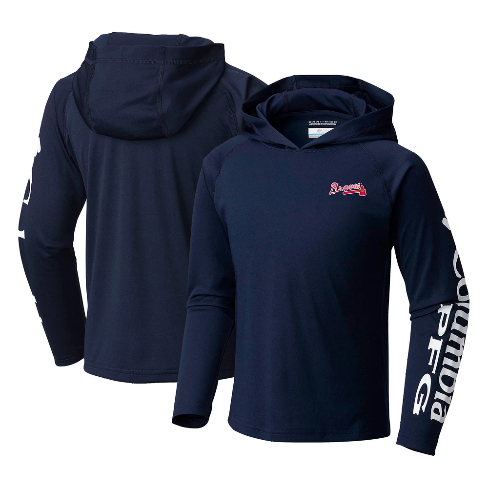 Youth Columbia Navy Atlanta Braves Terminal Tackle Long Sleeve Hoodie T-Shirt