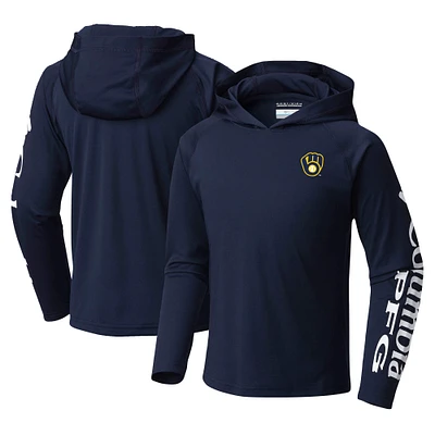 Youth Columbia Navy Milwaukee Brewers Terminal Tackle Long Sleeve Hoodie T-Shirt