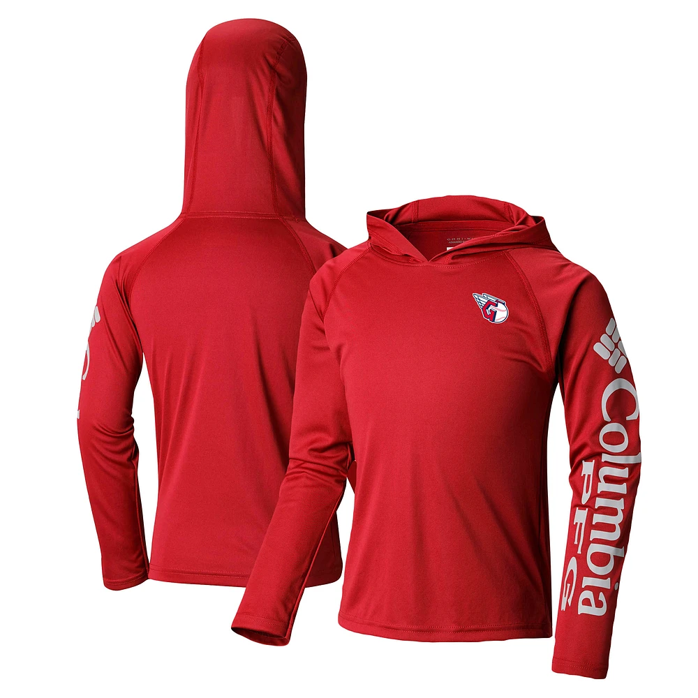 Youth Columbia Red Cleveland Guardians Terminal Tackle Long Sleeve Hoodie T-Shirt