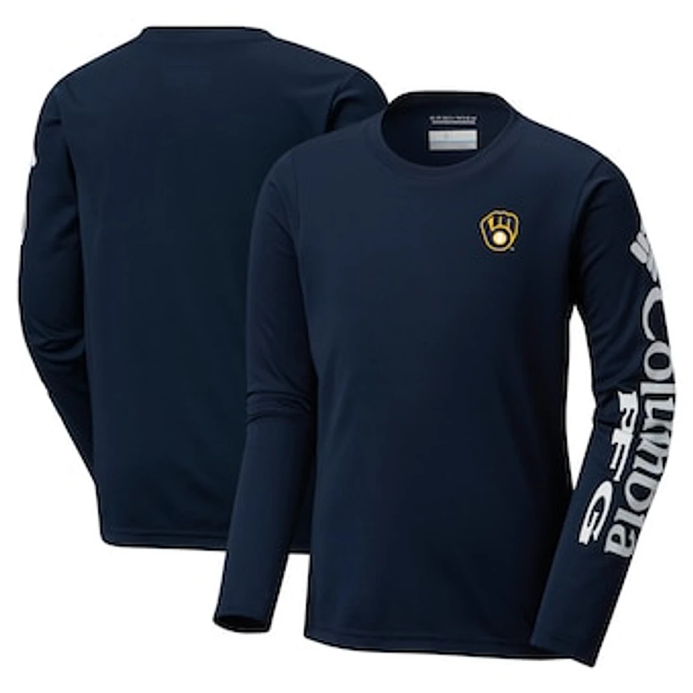 Youth Columbia Navy Milwaukee Brewers Terminal Tackle Long Sleeve T-Shirt