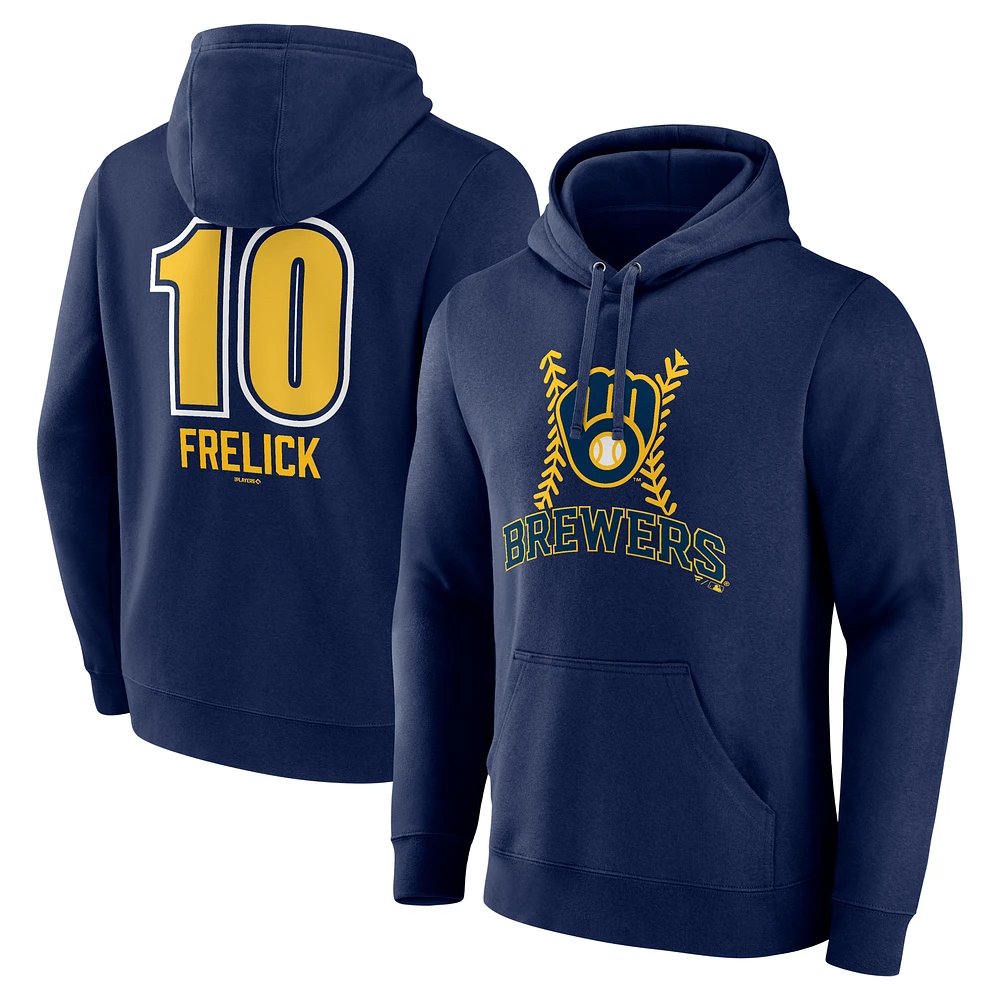 Men's Sal Frelick Navy Milwaukee Brewers Name & Number Fastball Pullover Hoodie