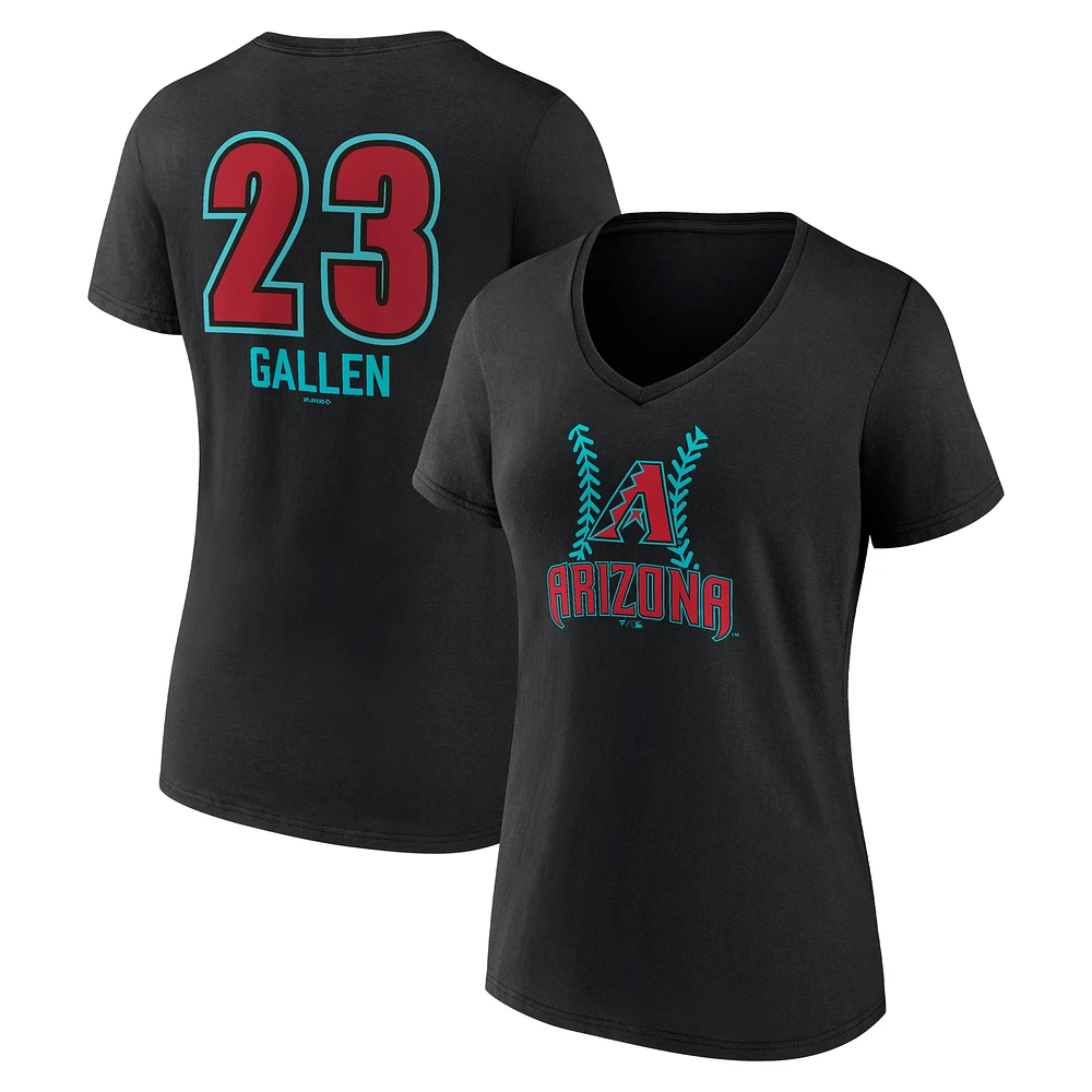 Women's Zac Gallen Black Arizona Diamondbacks Name & Number Fastball V-Neck T-Shirt