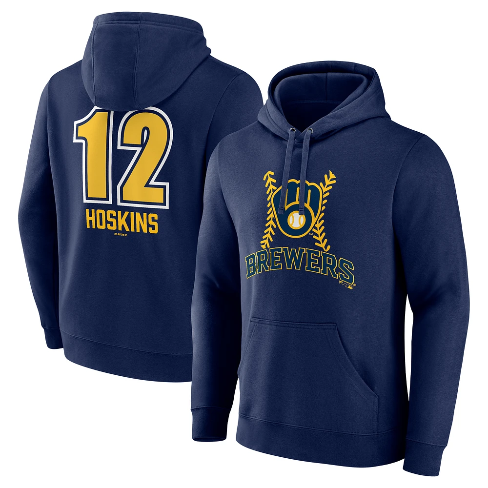Men's Rhys Hoskins Navy Milwaukee Brewers Name & Number Fastball Pullover Hoodie