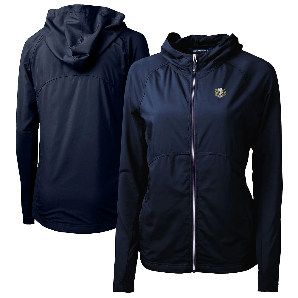 Women's Cutter & Buck Navy North Carolina Tar Heels Vault Adapt Eco Knit Hybrid Recycled Full-Zip Hoodie