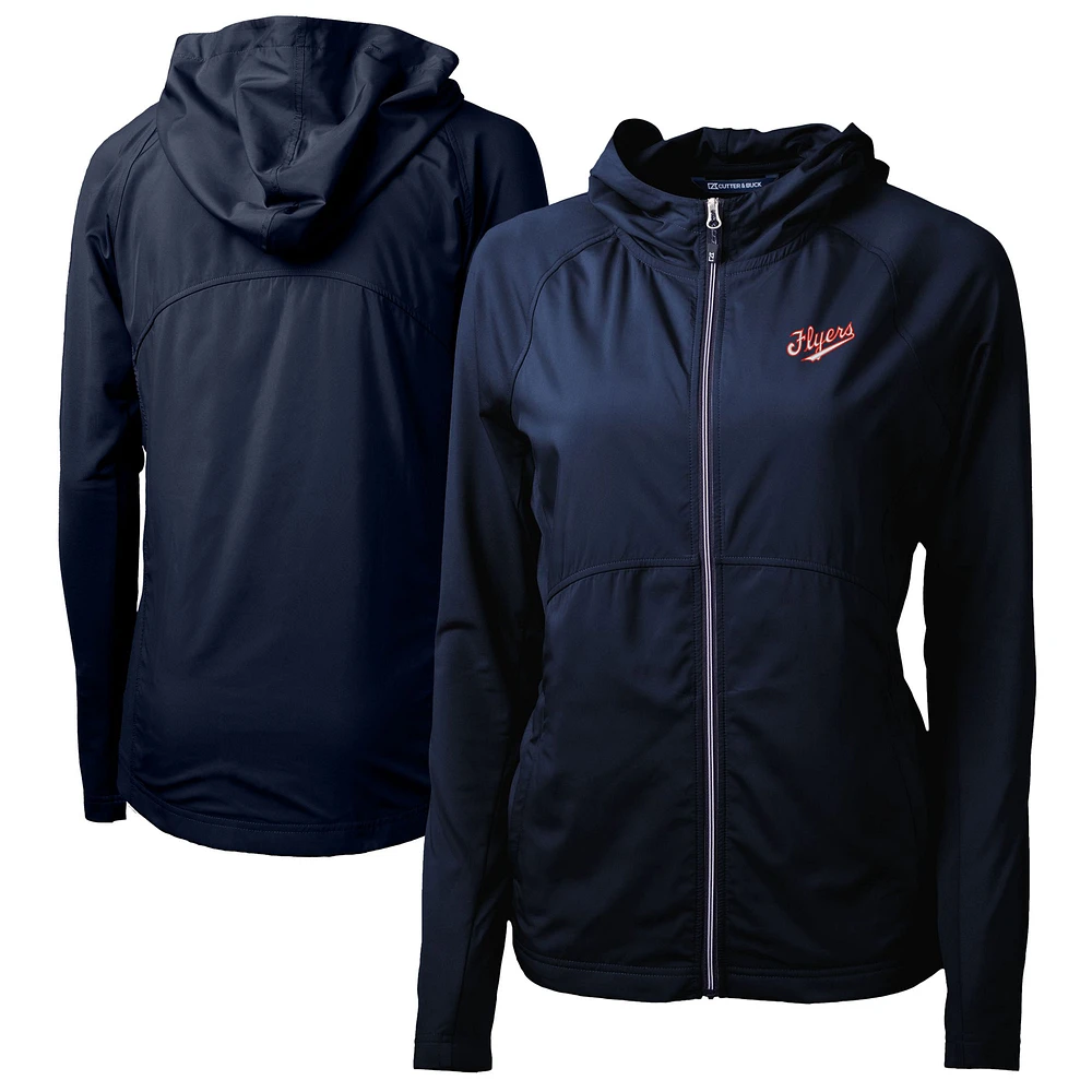 Women's Cutter & Buck Navy Dayton Flyers Vault Adapt Eco Knit Hybrid Recycled Full-Zip Hoodie
