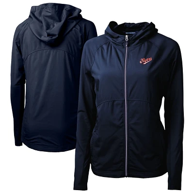 Women's Cutter & Buck Navy Dayton Flyers Vault Adapt Eco Knit Hybrid Recycled Full-Zip Hoodie