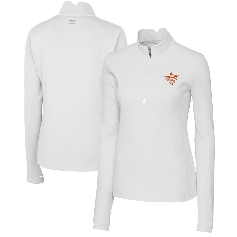 Women's Cutter & Buck White Texas Longhorns Vault DryTec Traverse Stretch Quarter-Zip Top