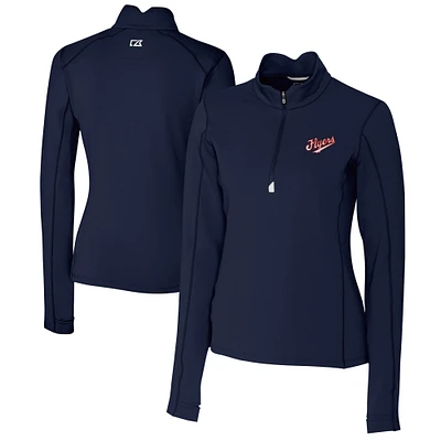 Women's Cutter & Buck Navy Dayton Flyers Vault DryTec Traverse Stretch Quarter-Zip Top