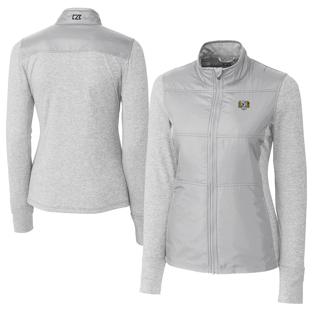 Women's Cutter & Buck Gray North Carolina Tar Heels Vault DryTec Stealth Hybrid Quilted Full-Zip Windbreaker Jacket