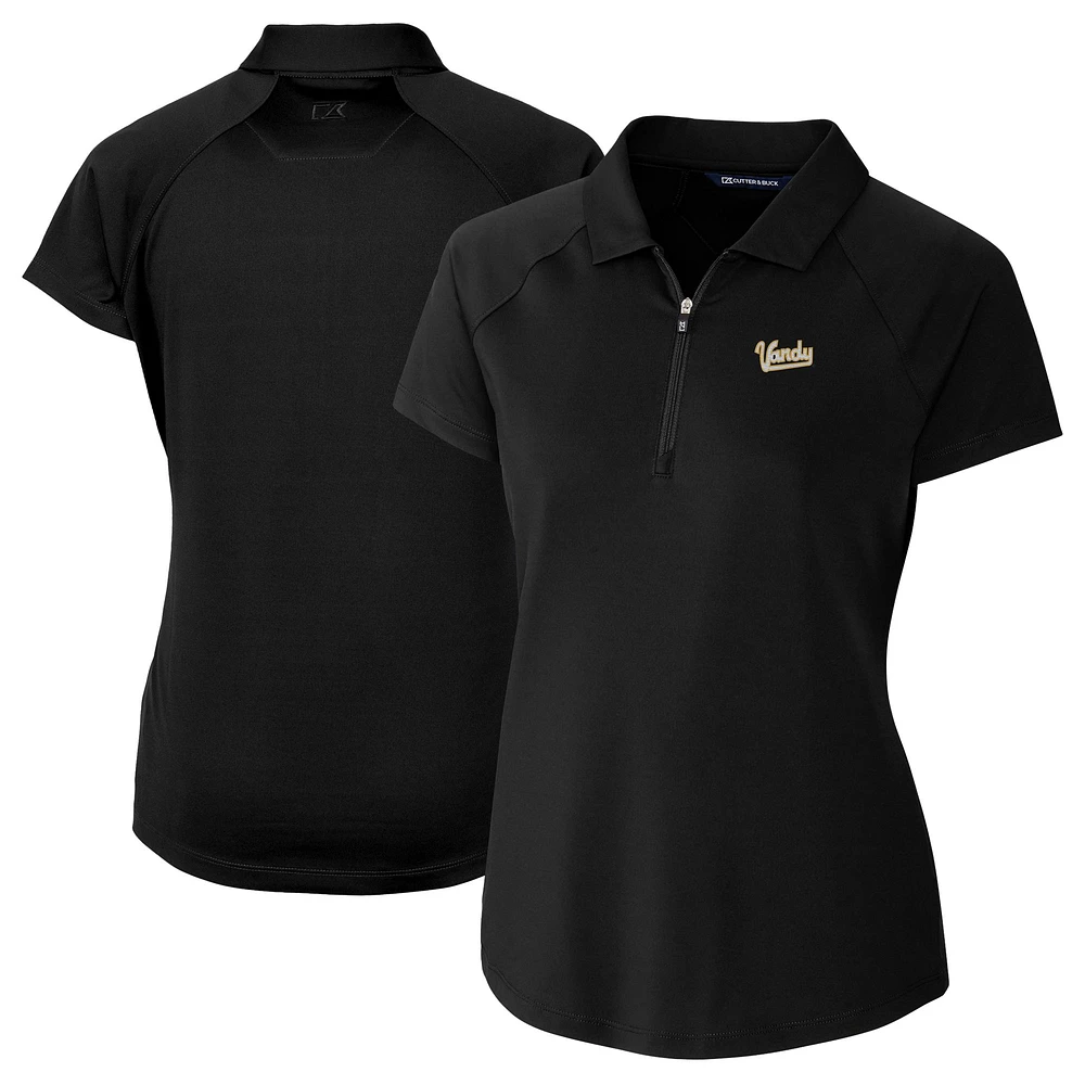 Women's Cutter & Buck Black Vanderbilt Commodores Vault DryTec Forge Stretch Polo