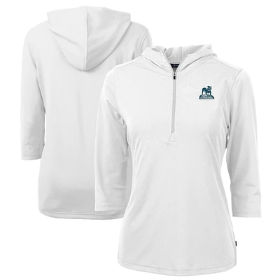 Women's Cutter & Buck White Citadel Bulldogs Vault DryTec Virtue Eco Pique Recycled 3/4-Sleeve Half-Zip Pullover Hoodie