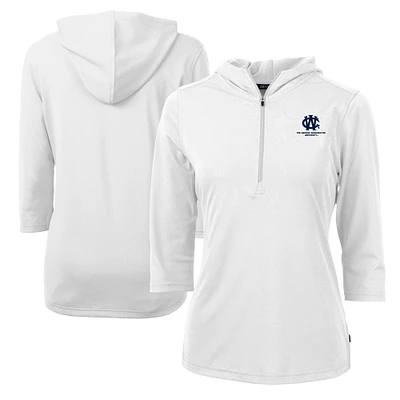 Women's Cutter & Buck White George Washington University Vault DryTec Virtue Eco Pique Recycled 3/4-Sleeve Half-Zip Pullover Hoodie